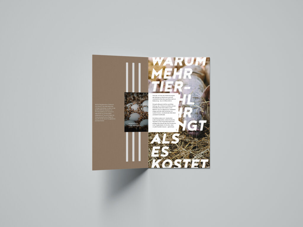 AMA Tierwohl Folder Seite 1 aufgeschlagener AMA Tierwohl Folder auf grauem Hintergrund