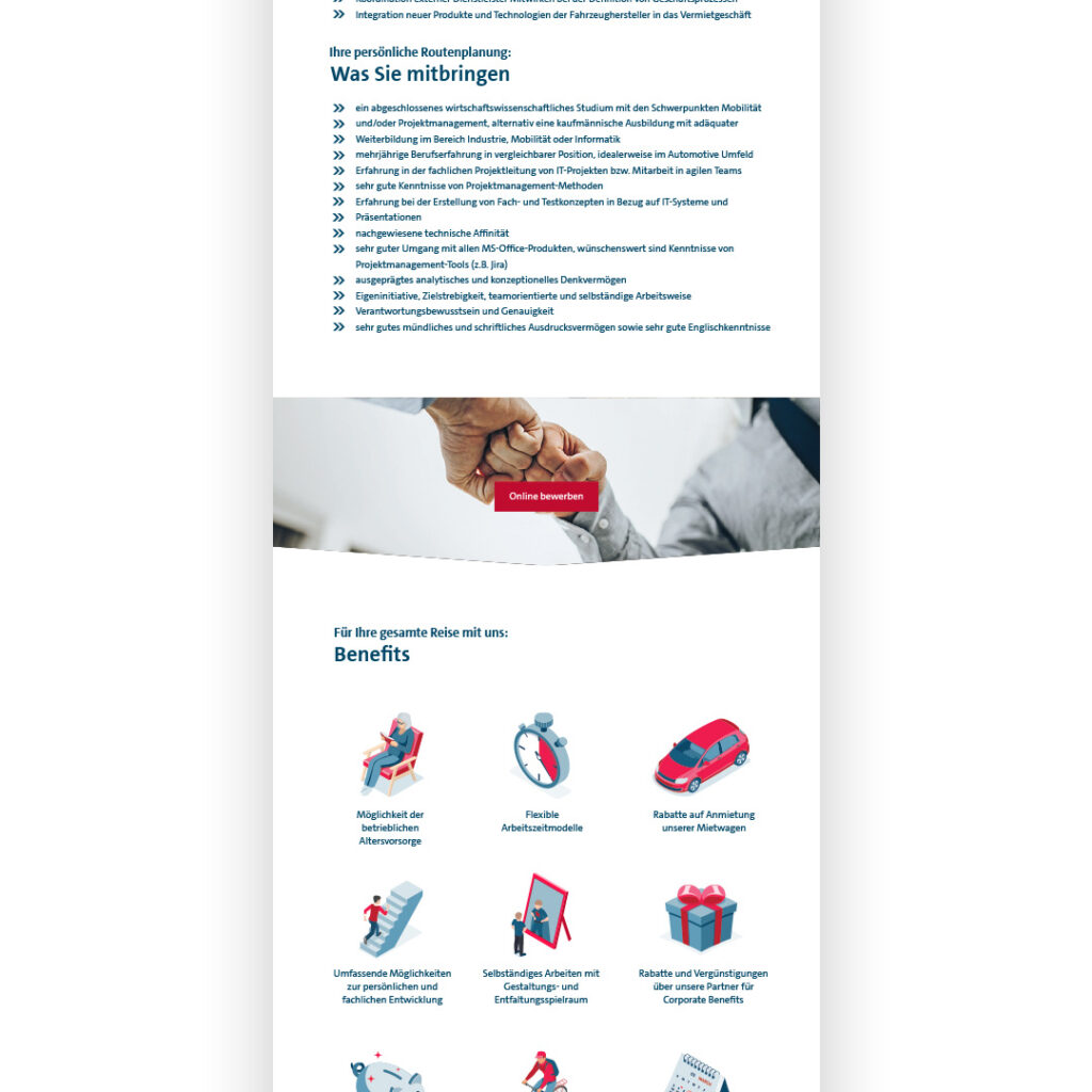 VWFS Rent-a-Car Screenshot 2 Screenshot des mittleren Bereichs der Karriereseite von VWFS Rent-a-Car