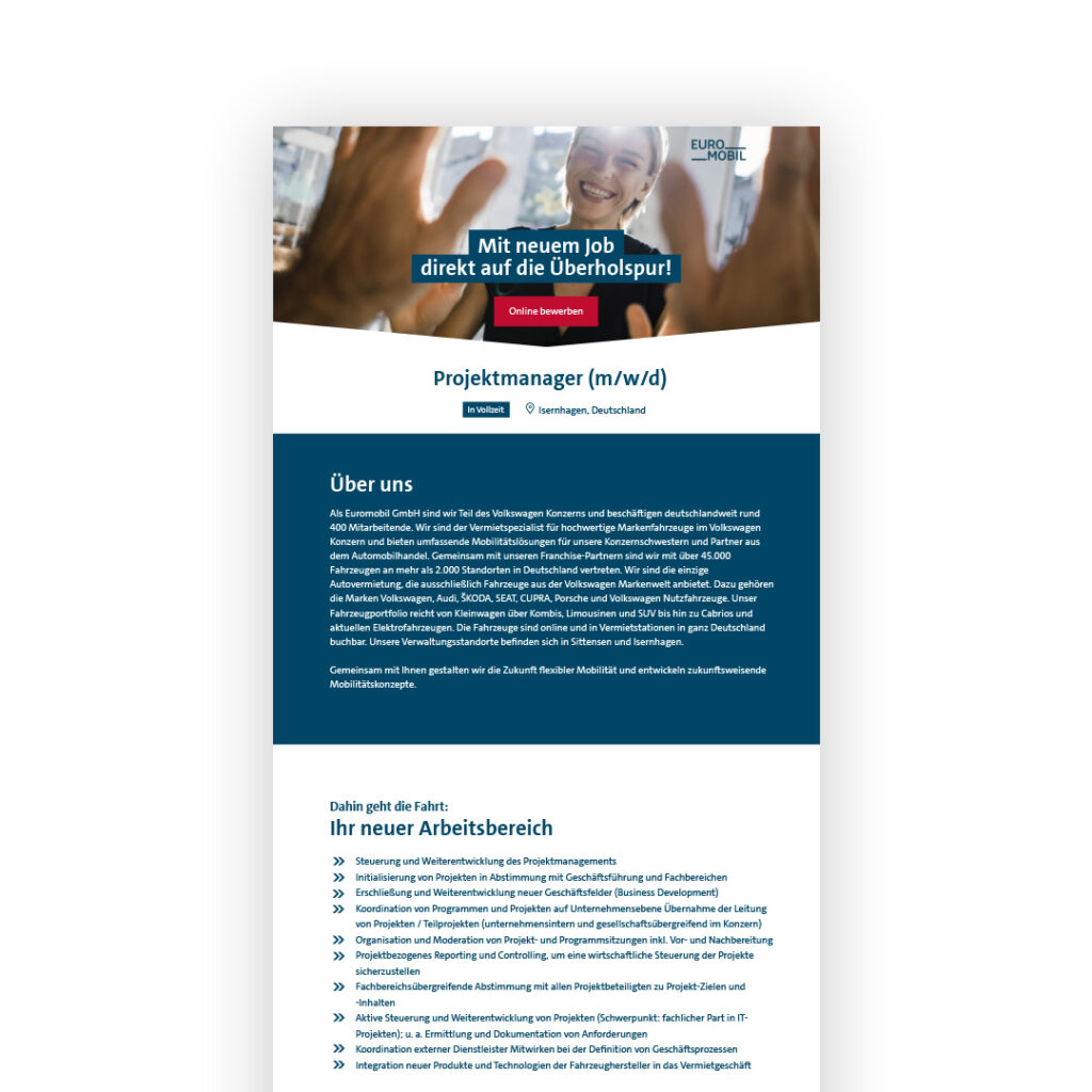 VWFS Rent-a-Car Screenshot 1 Screenshot des obersten Bereichs der Karriereseite von VWFS Rent-a-Car